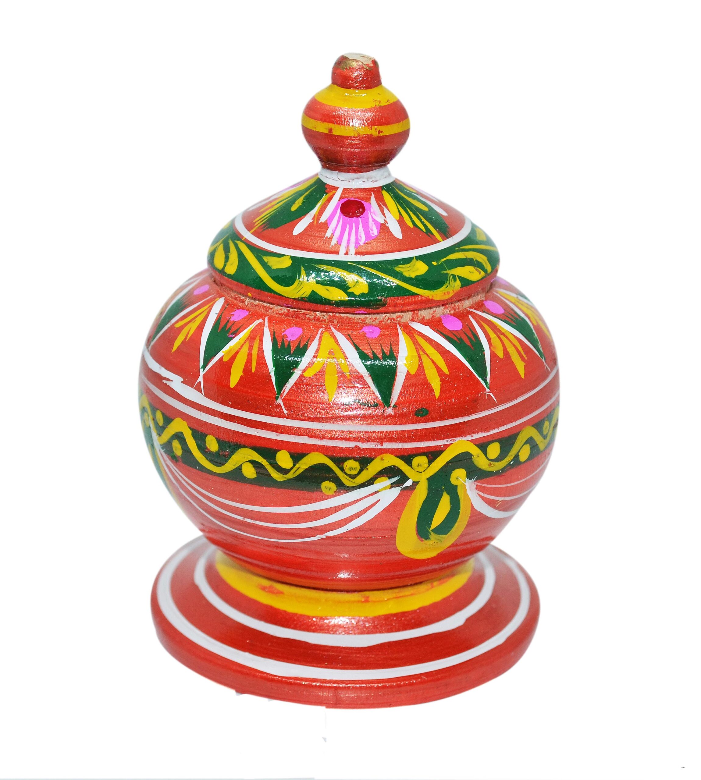 Round Shape Small Ornament Storage Box Wooden Handcrafted Sindoor Box  i71-1002