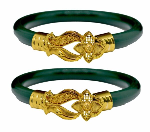 Gold Plated Plastic Bengali White Bangle 1 Pair - Image 3