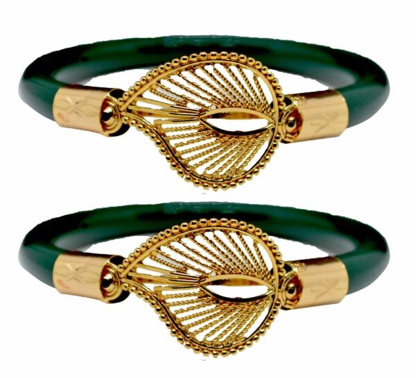 Gold Plated Plastic Bengali White Bangle 1 Pair - Image 3