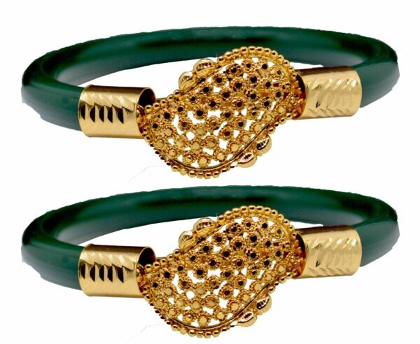 Gold Plated Plastic Bengali White Bangle 1 Pair - Image 3