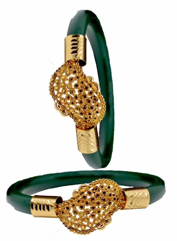 Gold Plated Plastic Bengali White Bangle 1 Pair - Image 2