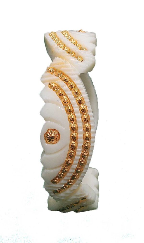 Gold Plated  Acrylic Shakha Pola Bangle Ivory Set of 2 - Image 4