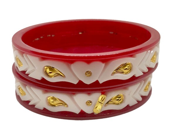 Handmade Pola Gold Plated Acrylic Bangle for Women, Red ( Pack of 2) (Copy)