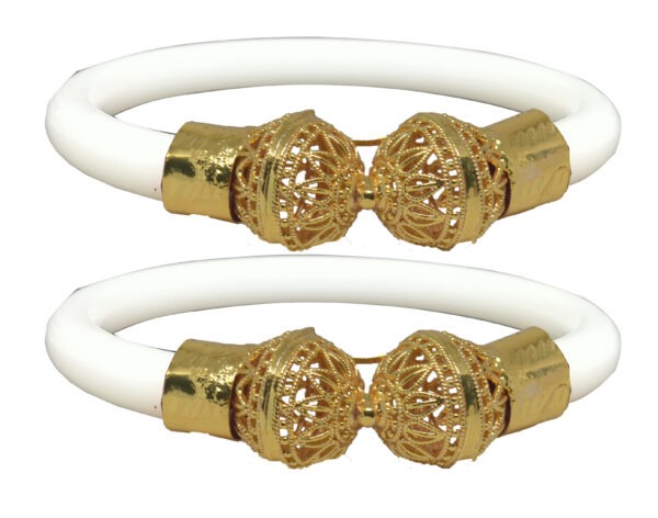 Gold Plated Plastic Bengali White Bangle 1 Pair - Image 2