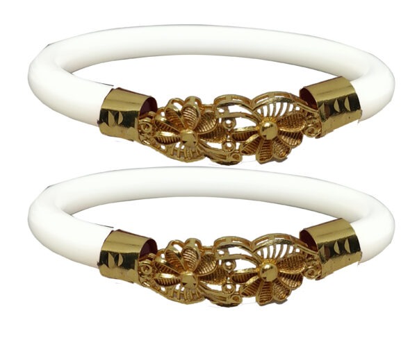 Gold Plated Plastic Bengali White Bangle 1 Pair - Image 2