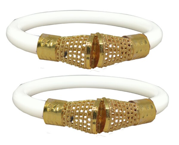 Gold Plated Plastic Bengali White Bangle 1 Pair - Image 2