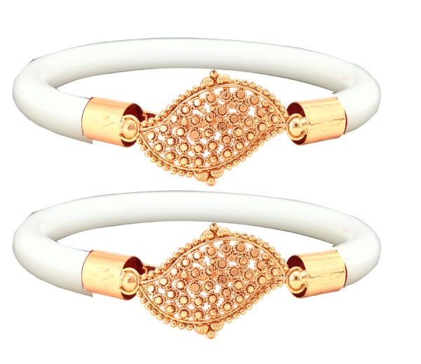 Gold Plated Plastic Bengali White Bangle 1 Pair - Image 2