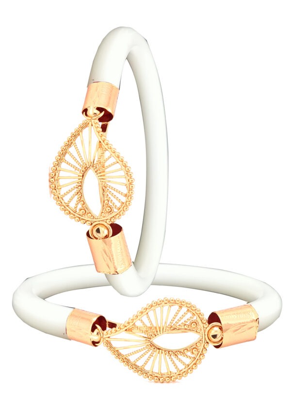 Gold Plated Plastic Bengali White Bangle 1 Pair - Image 2