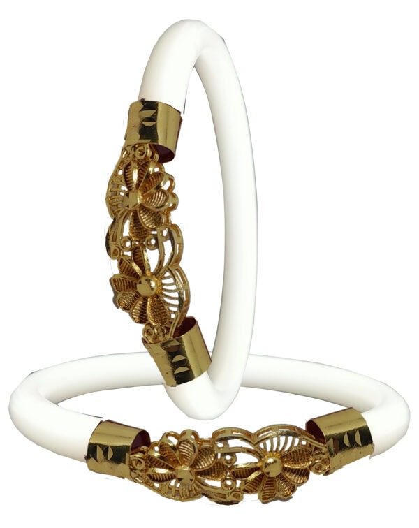 Gold Plated Plastic Bengali White Bangle 1 Pair