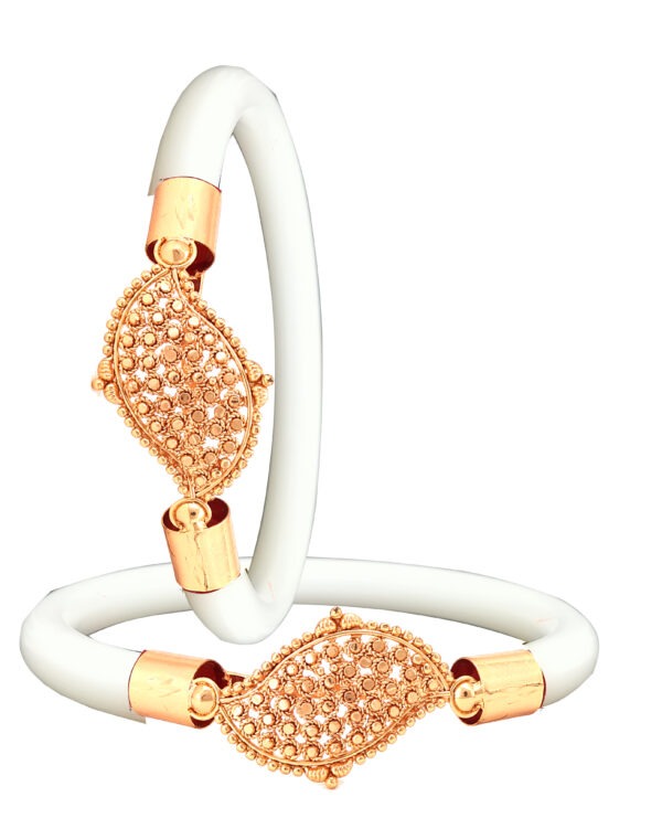 Gold Plated Plastic Bengali White Bangle 1 Pair - Image 3