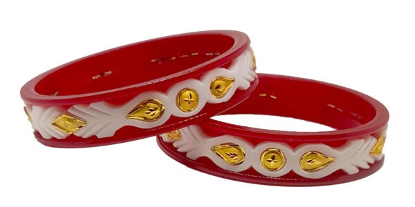 Handmade Pola Gold Plated Acrylic Bangle for Women, Red ( Pack of 2) - Image 3