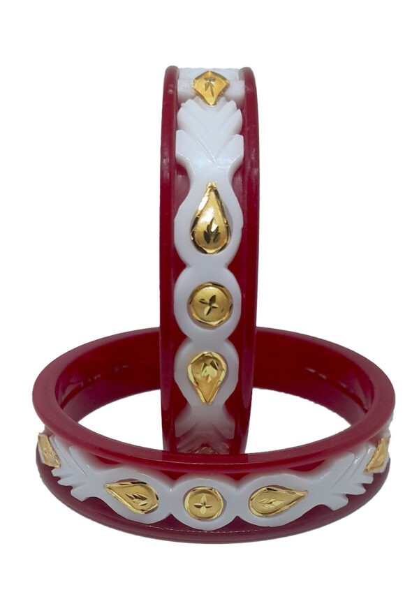 Handmade Pola Gold Plated Acrylic Bangle for Women, Red ( Pack of 2) - Image 4