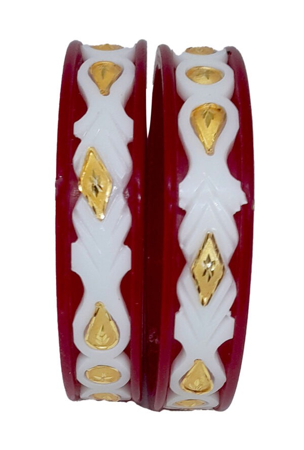 Handmade Pola Gold Plated Acrylic Bangle for Women, Red ( Pack of 2) - Image 5