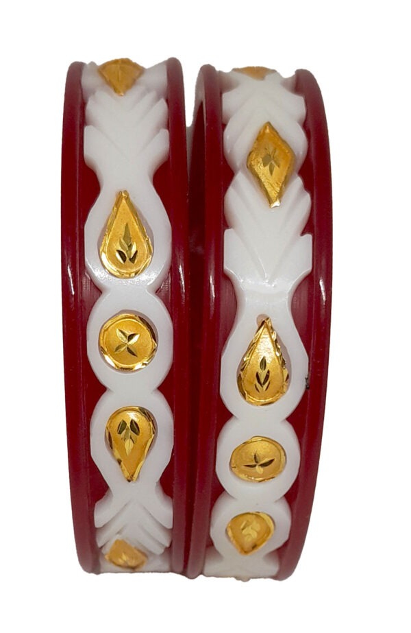 Handmade Pola Gold Plated Acrylic Bangle for Women, Red ( Pack of 2)