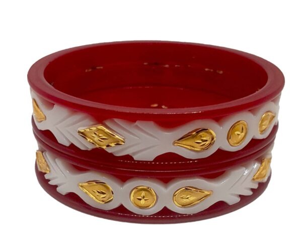 Handmade Pola Gold Plated Acrylic Bangle for Women, Red ( Pack of 2) - Image 2