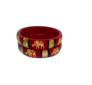 Red Elephant Design Shakha Bangle with gold plated Airavat motifs