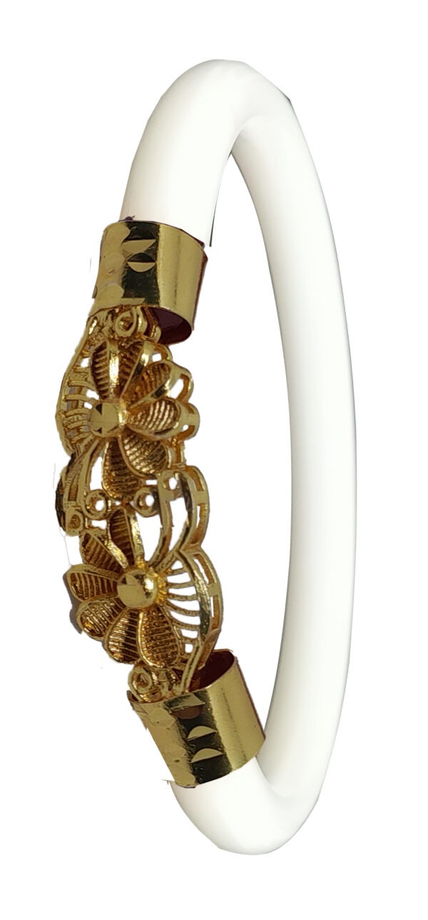 Gold Plated Plastic Bengali White Bangle 1 Pair - Image 4