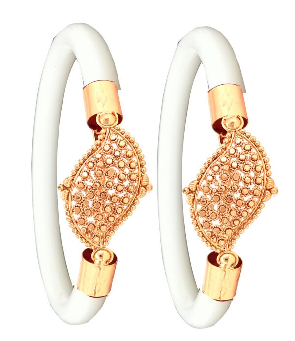 Gold Plated Plastic Bengali White Bangle 1 Pair - Image 5