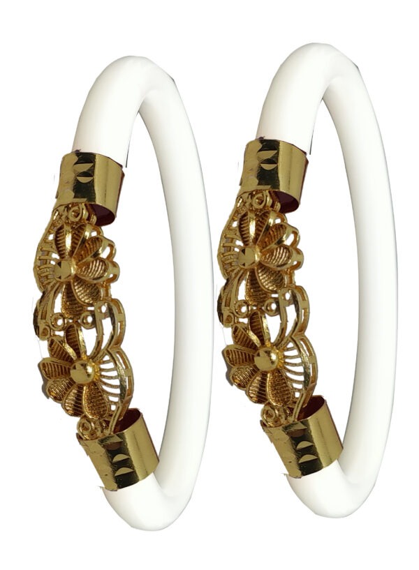 Gold Plated Plastic Bengali White Bangle 1 Pair - Image 5