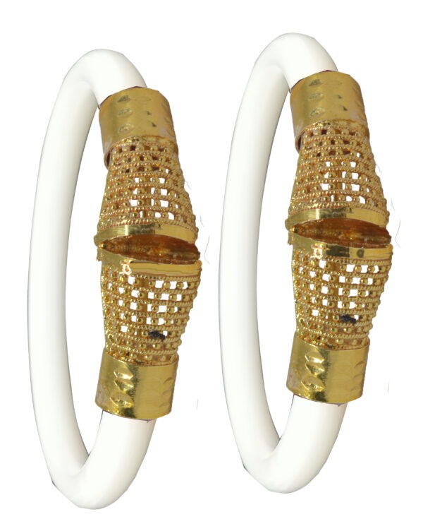 Gold Plated Plastic Bengali White Bangle 1 Pair - Image 5