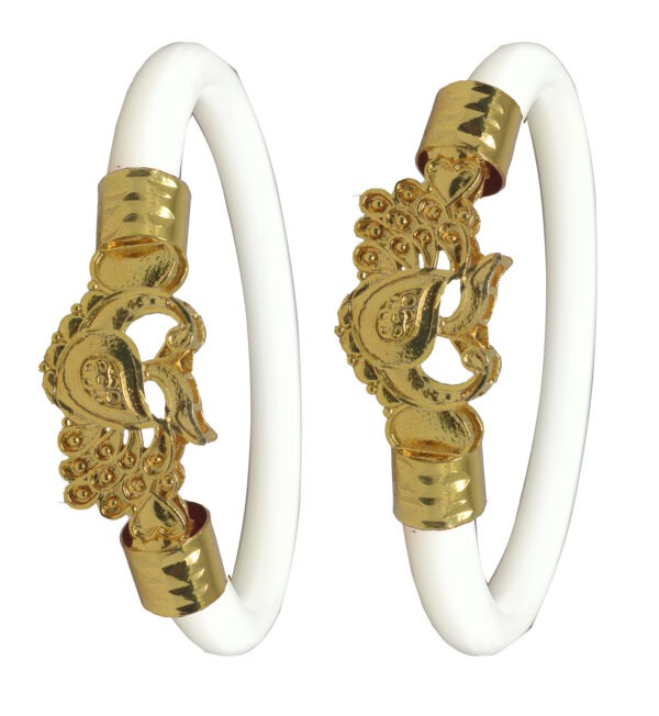 Gold Plated Plastic Bengali White Bangle 1 Pair - Image 5